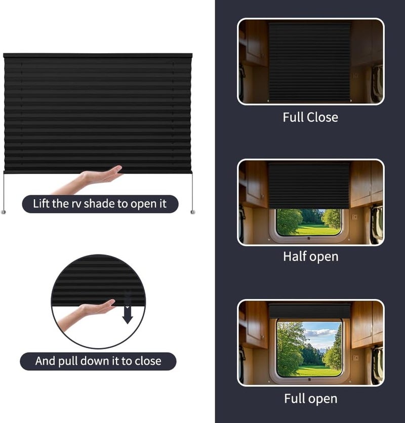 LUCKUP RV Blinds for Camper Window Blackout RV Shades Curtains 38" W x 24" L w/Aluminum Foil, RV Pleated Shades for Travel Trailer Window, Black - Image 4